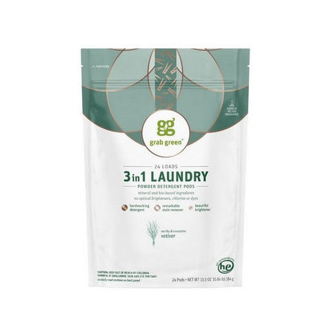 Grab Green, 3 In 1 Laundry Detergent Pods Vetiver, 13.5 Oz Grab Green