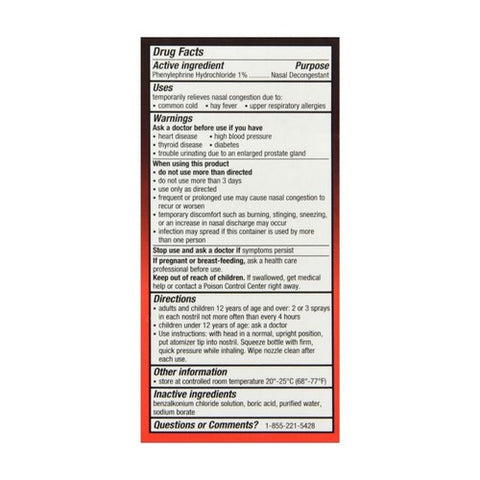 4-Way, Phenylephrine Hydrochloride 1% Nasal Decongestant Spray Fast Acting, 1 Oz