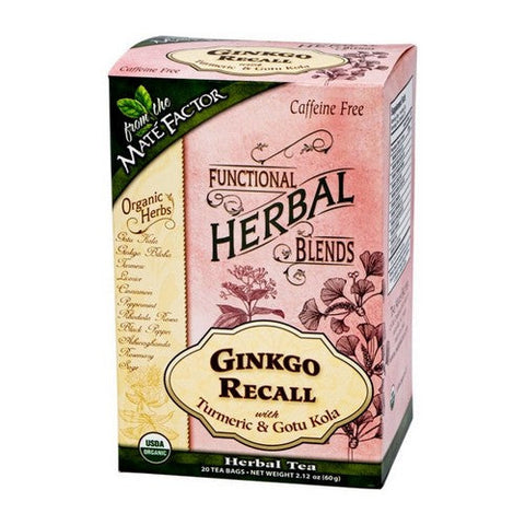 The Mate Factor, Organic Ginkgo Recall With Turmeric And Gotu Kola Herbal Tea, 20 Bags