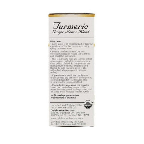 Celebration Herbals, Organic Turmeric Ginger Lemon Tea, 24 Bags