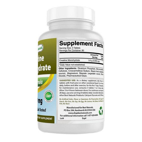 Best Naturals, Creatine Monohydrate, 1000 mg, 240 Tabs
