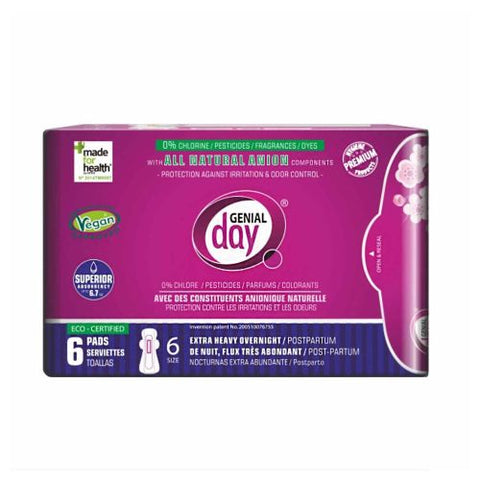 Genial Day, Heavy Postpartum Flow Pads, 6 Count
