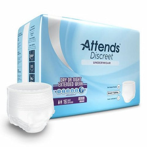 Attends, Unisex Adult Absorbent Underwear Overnight Pull On with Tear Away Seams Medium Disposable Heavy Absorbency, Count of 16