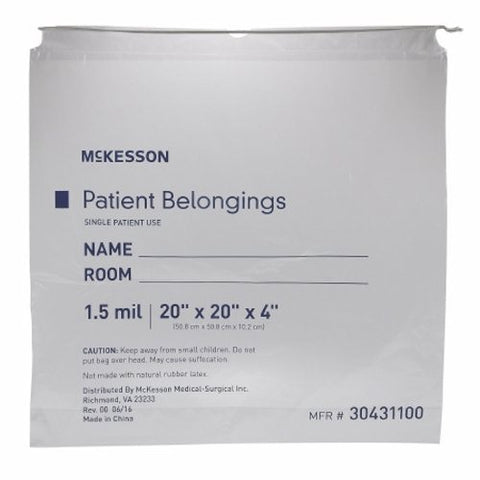 McKesson, Patient Belongings Bag McKesson 4 X 20 X 20 Inch Polyethylene Drawstring Closure Clear, Count of 250 McKesson