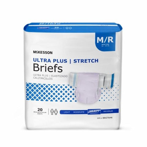 Unisex Adult Incontinence Brief McKesson Ultra Plus Stretch Tab Closure Medium Disposable Heavy Abso Case of 80 by McKesson