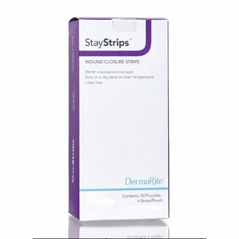 Skin Closure Strip StayStrips  1/4 X 4 Inch Nonwoven Material Flexible Strip White White 50 Count by DermaRite