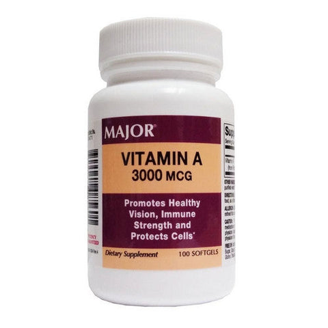 Major Pharmaceuticals, Vitamin A Vitamin Supplement, 3000 Mcg, 100 Tabs Major Pharmaceuticals