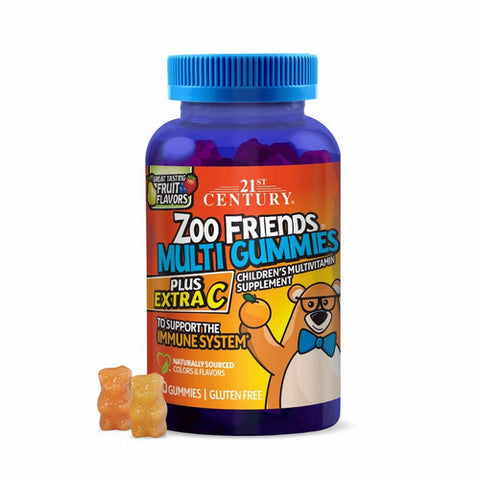 Zoo Friends Multi Gummies Plus Extra C Great Tasting Fruit 60 Gummies by 21st Century