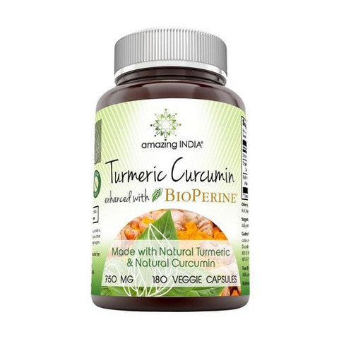 Amazing Nutrition, Amazing India Turmeric Curcumin with Bioperine, 750 mg, 180 Veg Caps Amazing Nutrition