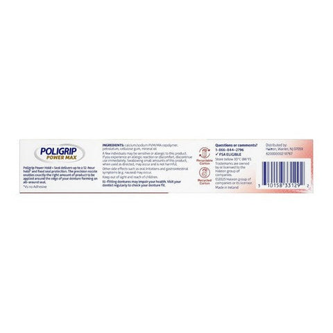 Poligrip, Power Max Power Hold Plus Seal Denture Adhesive Cream Flavor Free, 2.2 Oz Poligrip