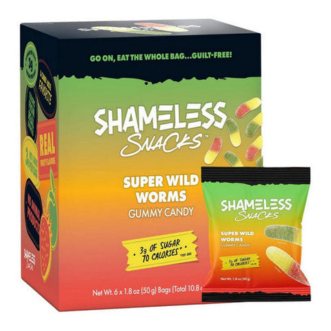 Shameless Snacks, Super Wild Worms Gummy Candy, 6 Count Shameless Snacks