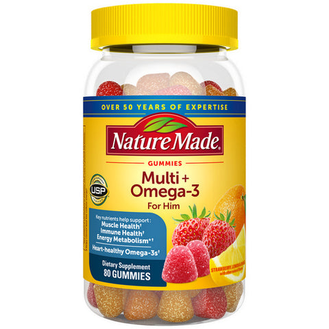 Multi For Him plus Omega 3s Lemon Orange And Strawberry Gummies 80 Count (Case Of 3) by Nature Made