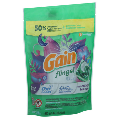 Flings 3 In 1 Moonlight Breeze Detergent Pods 31 Count (Case Of 4) by Gain