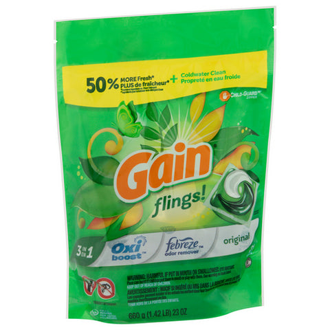 Flings 3 In 1 Original Detergent Pods 31 Count (Case Of 4) by Gain