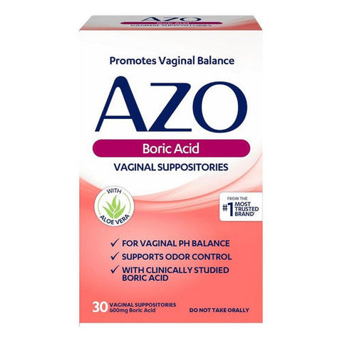 Azo, Boric Acid Vaginal Suppositories With Aloe, 30 Count