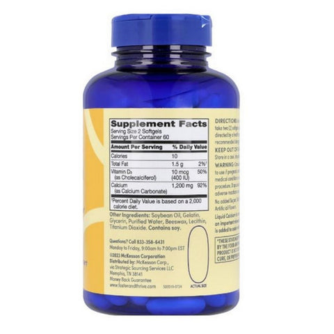 Foster And Thrive, Calcium Plus Vitamin D3 Softgels, 1200 MG, 120 Count