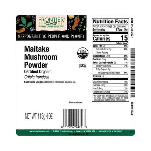 Frontier Co-op, Frontier Coop Organic Maitake Mushroom Powder, 0.25 Lb Frontier Co-op