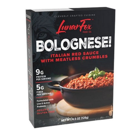 Lunar Fox Food, Bolognese Italian Red Sauce With Meatless Crumbles, 4.5 Oz Lunar Fox Food