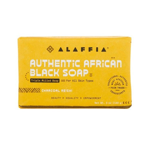 Authentic African Black Bar Soap Triple Milled Charcoal Reishi 5 Oz by Alaffia