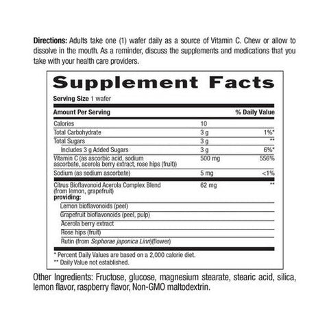 Country Life, Chewable Acerola Vitamin C Complex Berry, 500 MG, 180 Wafers Country Life