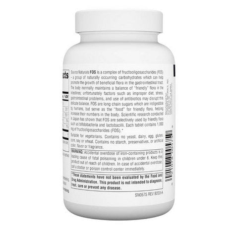 Source Naturals, FOS (Fructooligosaccharides), 1000 MG, 100 Tabs Source Naturals