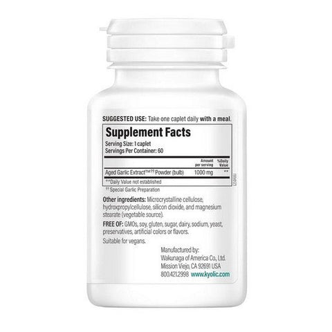 Kyolic, Aged Garlic Extract Cardiovascular Health One Per Day Formula 250, 1000 Mg, 60 Vegan Caplets