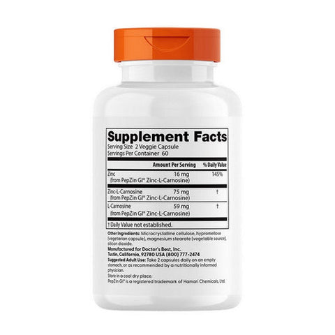 Doctors Best, PepZin GI Zinc-L-Carnosine Complex, 16 mg, 120 Veggie Caps Doctors Best