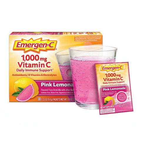 Emergen-C, Daily Immune Support Vitamin C Fizzy Drink Mix Pink Lemonade, 1000 Mg, Pack Of 30