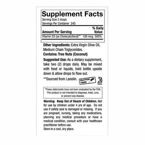Nature's Answer, Vitamin D-3 Drops In Extra Virgin Olive Oil, 100 Mcg, 0.5 Oz Nature's Answer