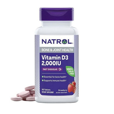 Natrol, Fast Dissolve Vitamin D3 Strawberry, 2000 IU, 90 Tabs Natrol